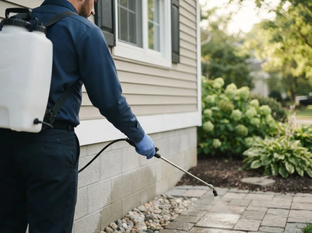 Pest control technician inspecting a home in Cerro Gordo, IL